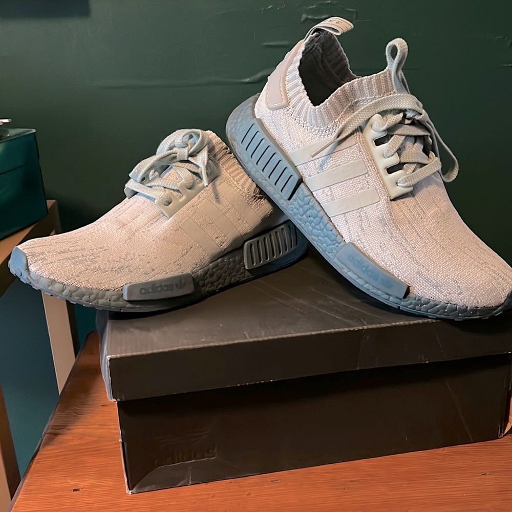 Adidas NMD R1 SeaFoam green. So Cute! Worn once! Size 8 1/2